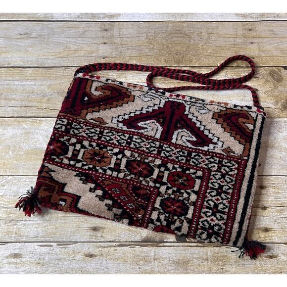 Vintage 70s Turkaman Carpet Bag-Wool-Boho Purse-Handmade-Hippie Folk Style - Picture 2 of 8